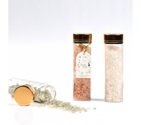 Γυάλινος σωλήνας με αρωματικά άλατα χρυσό καπάκι 10Χ3cm